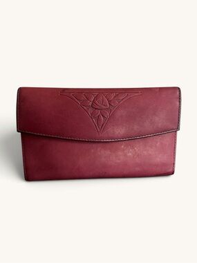 Vintage Rolfs Envelope Wallet in Burgundy Merlot with Floral Embossed